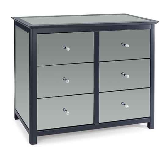 Ayr Wide Mirrored Glass Chest Of Drawers With 6 Drawers In Carbon