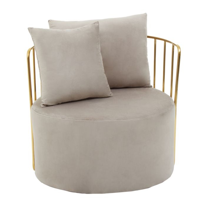 Azalea Mink Velvet Upholstered Armchair With Two Pillows