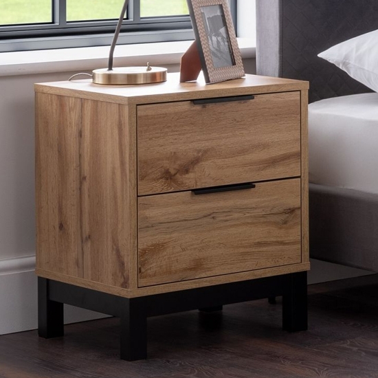 Bali Wooden Bedside Cabinet In Oak With 2 Drawers