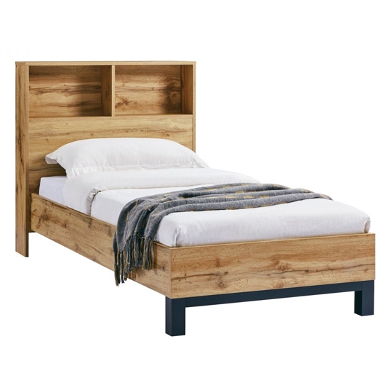 Bali Wooden Single Bed In Oak With Bookcase Headboard