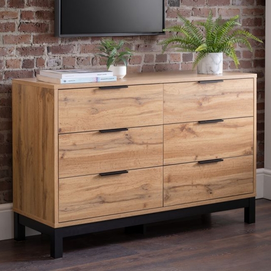 Bali Wide Wooden Chest Of 6 Drawers In Oak