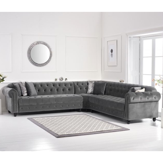 Barbican Velvet Upholstered Corner Sofa In Grey