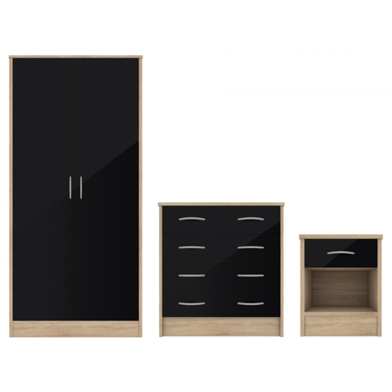 Bardalona Wooden Trio Bedroom Furniture Set On Oak Effect And Black