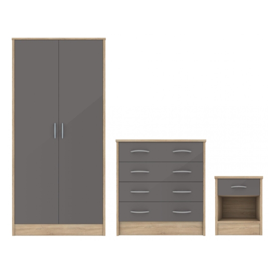 Bardalona Wooden Trio Bedroom Furniture Set On Oak Effect And Grey