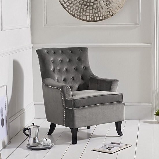 Barney Grey Velvet Bedroom Chair With Black Wooden Legs