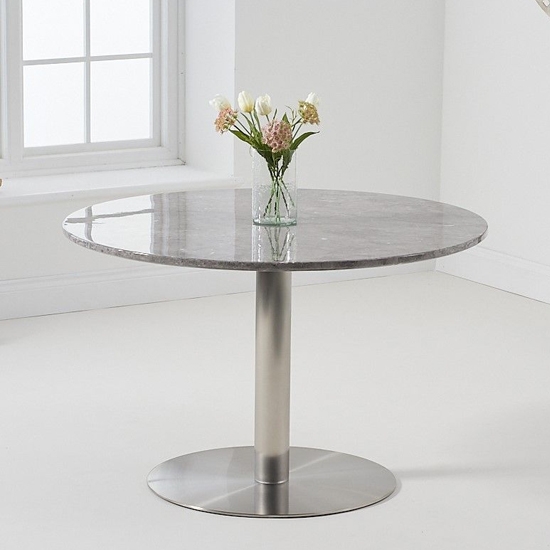Battista 120cm Wooden Round Dining Table In Grey Marble Effect
