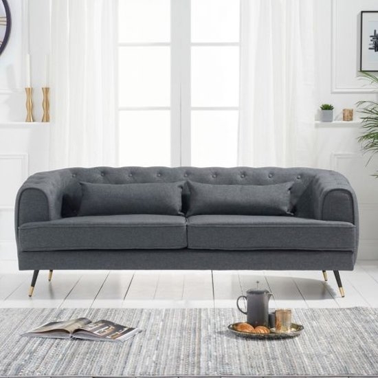 Bayne Linen Fabric Upholstered 3 Seater Sofa In Grey