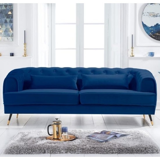 Bayne Velvet Upholstered 3 Seater Sofa In Blue