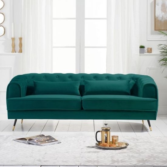 Bayne Velvet Upholstered 3 Seater Sofa In Green