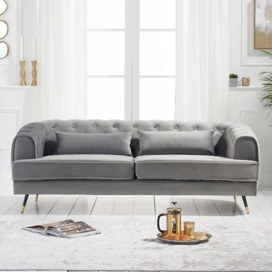 Bayne Velvet Upholstered 3 Seater Sofa In Grey