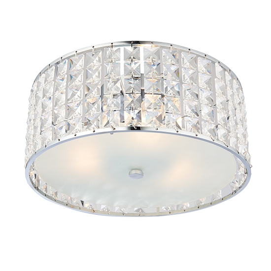 Belfont 3 Lights Clear Faceted Crystals Flush Ceiling Light In Chrome