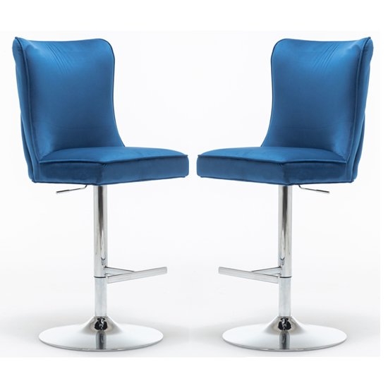 Belgravia Blue Velvet Gas Lift Bar Stool In Pair