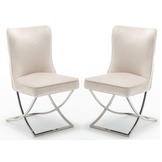 Belgravia Cream Velvet Dining Chair In Pair With Chrome Legs