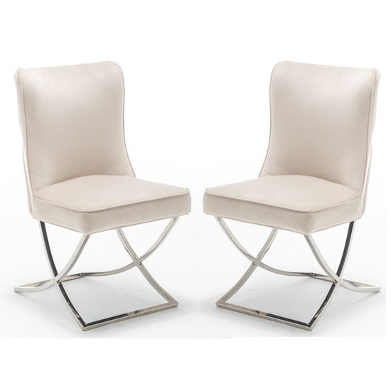Belgravia Cream Velvet Dining Chair In Pair With Chrome Legs