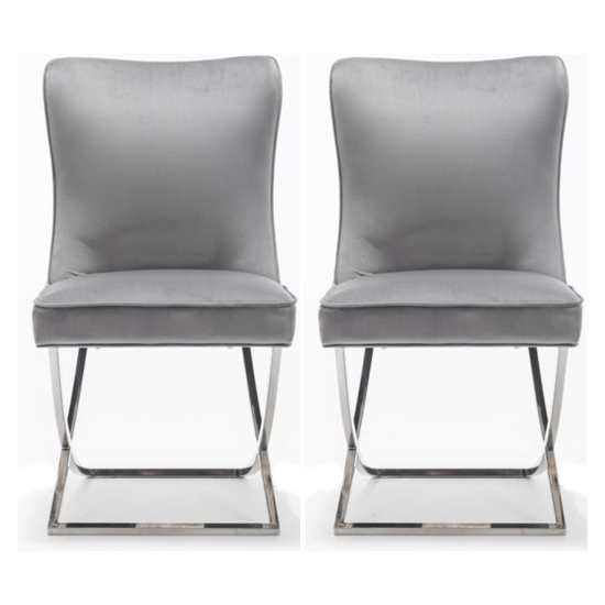 Belgravia Dark Grey Velvet Upholstered Dining Chairs In Pair