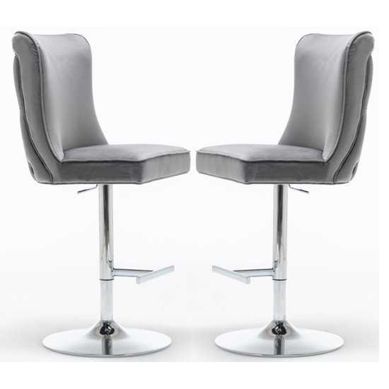 Belgravia Dark Grey Velvet Gas Lift Bar Stool In Pair