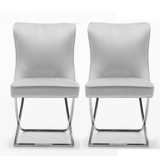 Belgravia Light Grey Velvet Upholstered Dining Chairs In Pair
