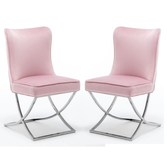 Belgravia Pink Velvet Dining Chair In Pair With Chrome Legs