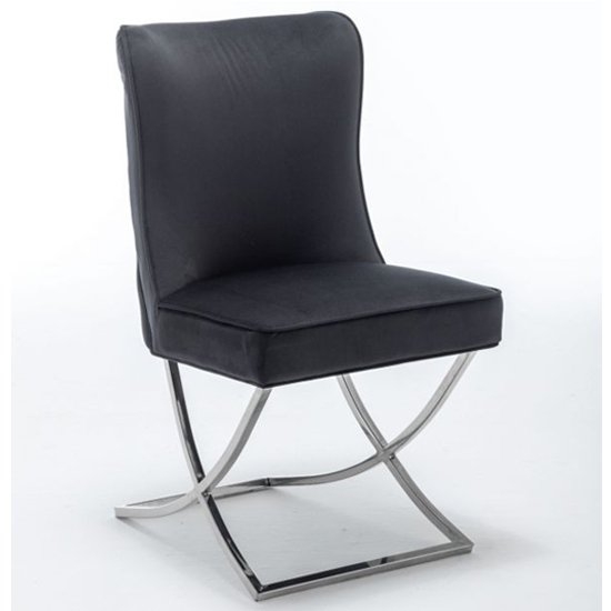 Belgravia Velvet Dining Chair In Black With Chrome Legs