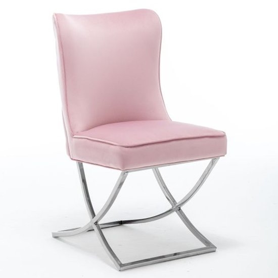Belgravia Velvet Dining Chair In Pink With Chrome Legs
