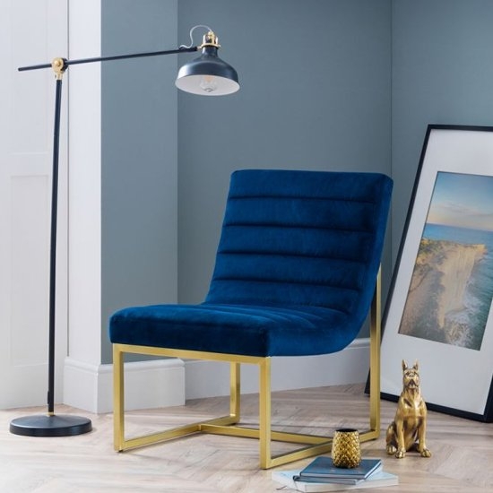 Bellagio Velvet Bedroom Chair In Blue With Brushed Gold Legs