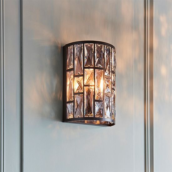 Belle Glass Crystals Wall Light In Dark Bronze