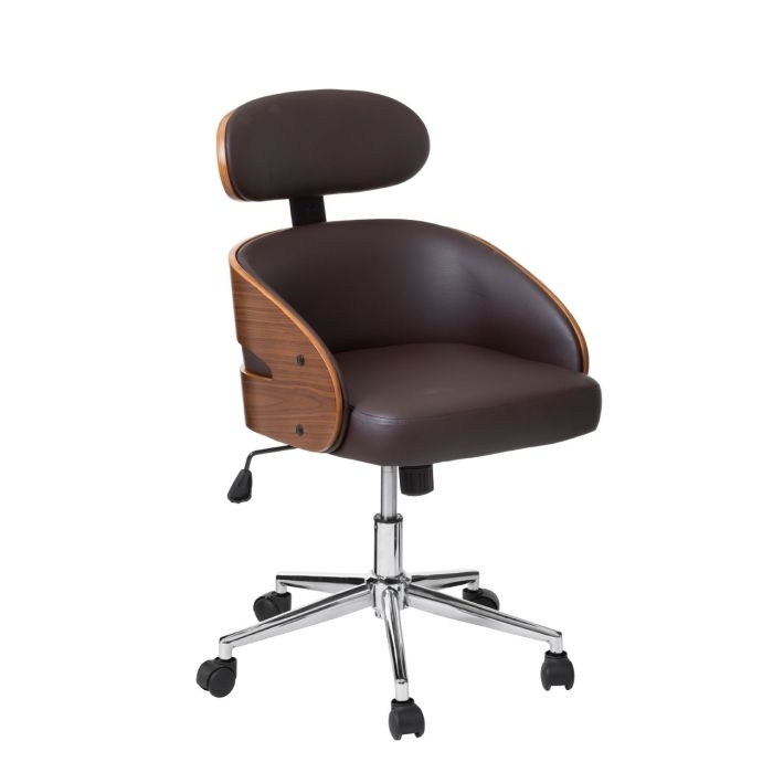 Bentwood Brown Faux Leather Home And Office Chair With Curved Back