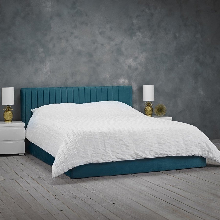 Berlin Velvet Upholstered Double Bed In Teal