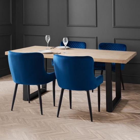 Berwick Wooden Dining Table In Oak With 4 Luxe Blue Chairs