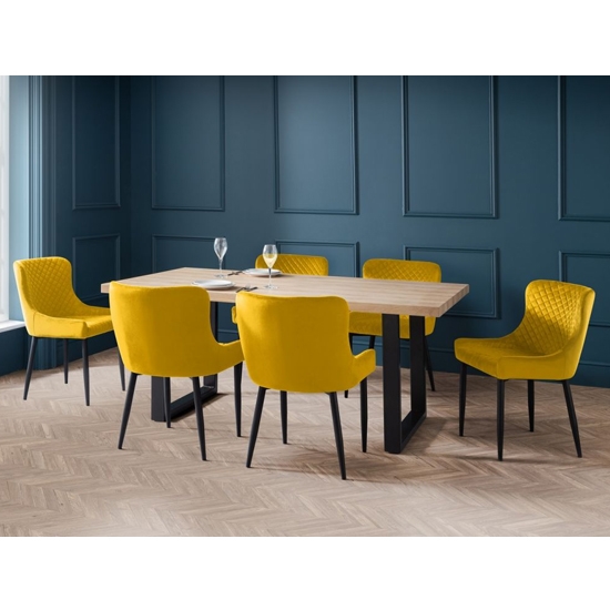 Berwick Wooden Dining Table In Oak With 6 Luxe Mustard Chairs