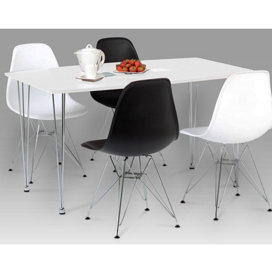 Bianca Wooden Dining Table In White High Gloss With Steel Chrome Legs