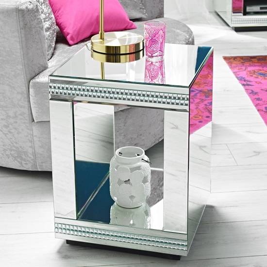 Biarritz Cube Mirrored Lamp Table