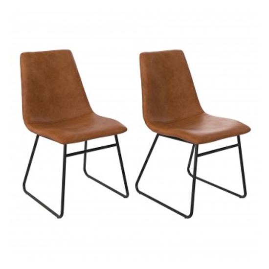 Bowden Caramel Maple Faux Leather Upholstered Dining Chairs In Pair