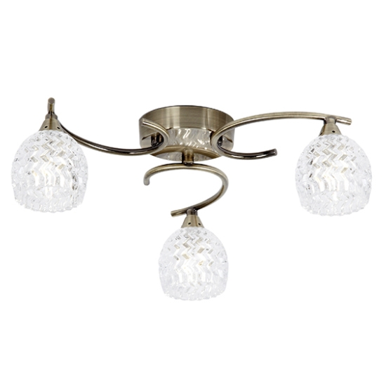 Boyer 3 Lights Clear Glass Semi Flush Ceiling Light In Antique Brass