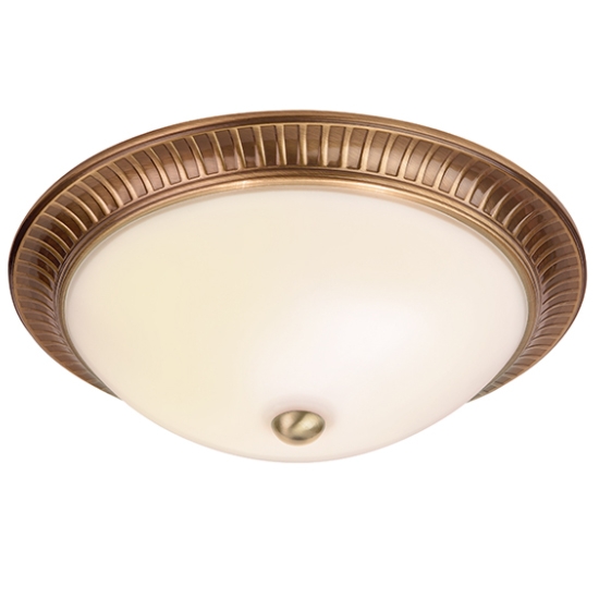 Brahm 2 Lights Frosted Glass Flush Ceiling Light In Antique Brass