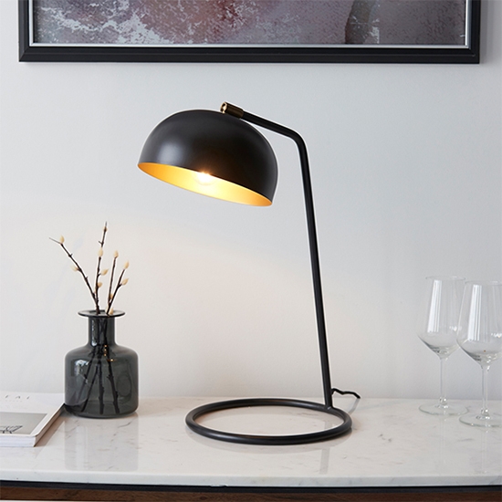 Brair Table Lamp In Matt Black And Antique Brass