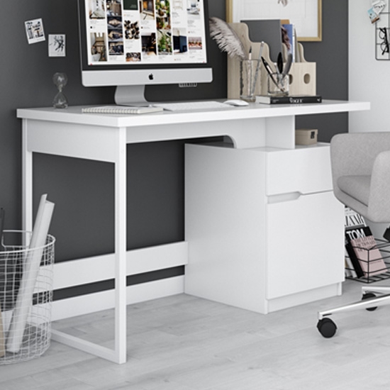 Bridport Wooden Computer Desk In White High Gloss