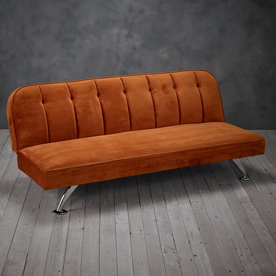 Brighton Velvet Upholstered Sofa Bed In Orange