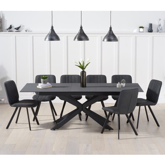 Britolli Extending Grey Effect Glass Dining Table 6 Grey Maui Chairs