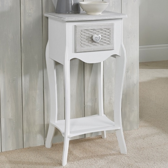 Brittany Wooden 1 Drawers Bedside Table In White And Grey