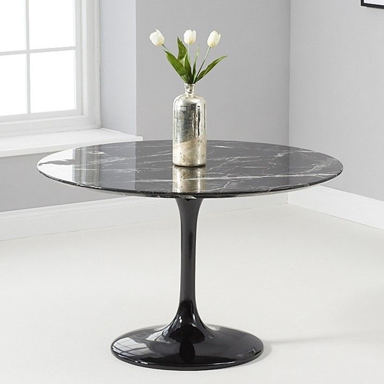 Brittney 120cm Round Dining Table In Black Marble Effect
