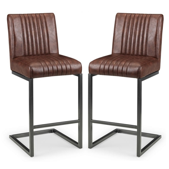 Brooklyn Brown Faux Leather Bar Stools With Black Metal Legs In Pair