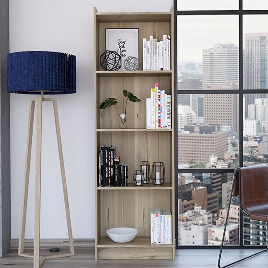 Brooklyn Wooden 4 Shelves Bookcase In Bleached Pine Effect