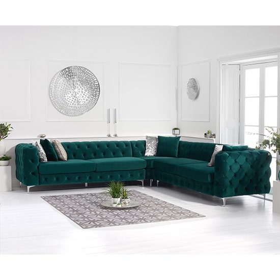 Brunel Velvet Upholstered Corner Sofa In Green