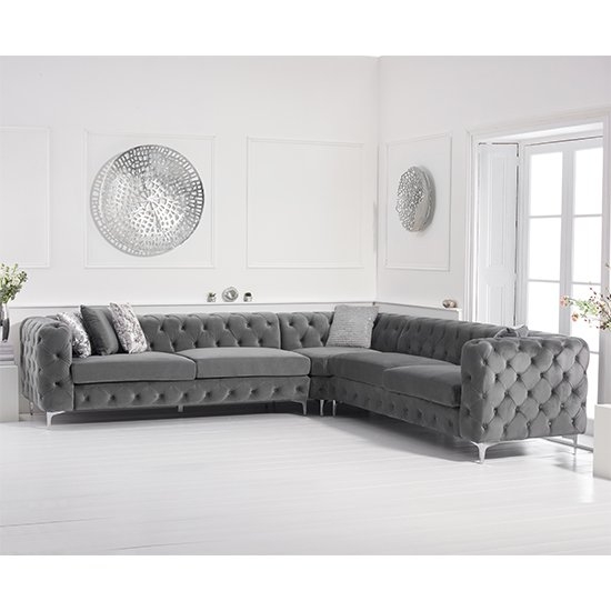 Brunel Velvet Upholstered Corner Sofa In Grey