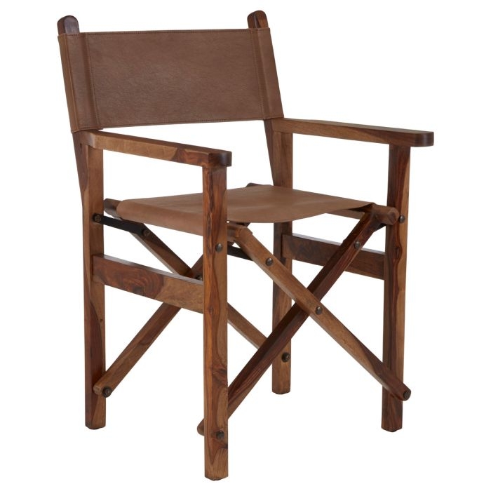 Buffalo Genuine Leather Folding Accent Chair In Brown