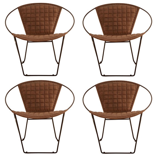 Buffalo Rounded Set Of 4 Genuine Leather Accent Chairs In Brown