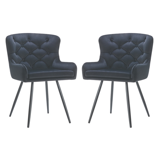 Burnhill Black Velvet Dining Chairs In Pair