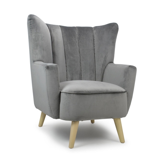 Byron Padded Back Brushed Velvet Armchair In Grey