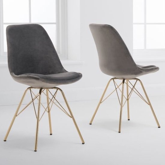 Calabasus Grey Velvet Dining Chairs In Pair With Gold Legs
